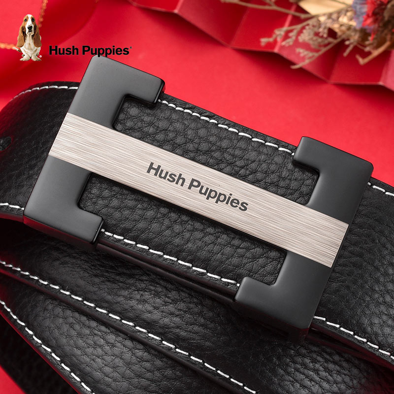 Hush Puppies belt men's leather smooth buckle pure cowhide belt famous brand high-end brand young trendy