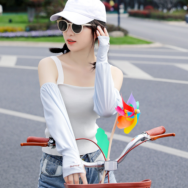 Summer Ice Silk Sleeve Sunscreen Sleeves Women's Loose Anti-UV Riding Sleeve Ice Silk Armguard Shade Sleeves Long