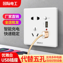 International Electric 86 household 2 1A fast charging wall switch socket five-hole with USB power socket panel