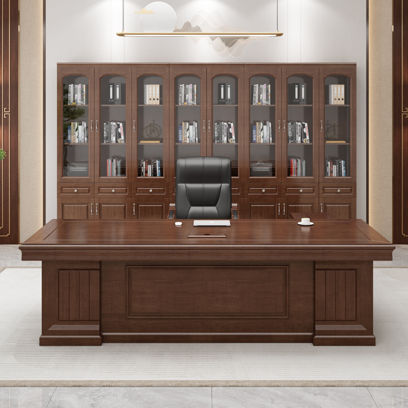 All Solid Wood Boss Desk Office Desk and Chair Combination New Chinese Style Ceo Desk Manager Supervisor Desk Office Office Furniture