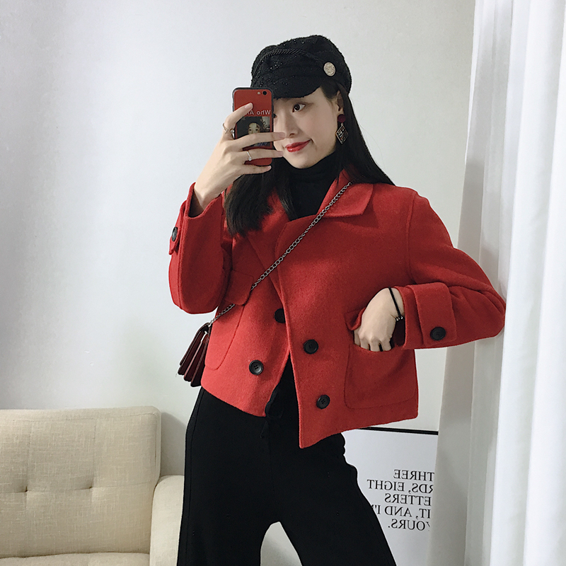 Mùa đông 2019 mới nhỏ ngắn áo len cashmere hai mặt áo len nữ tự canh - Accentuated eo áo áo khoác măng tô kaki nữ