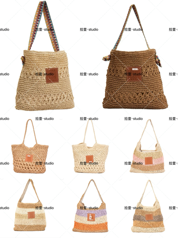 Thai Chan Rainbow Wide Shoulder Strap Beach Vacation Straw Bag Triangle Woven Bag Lazy Single Shoulder Bag Tote Bag