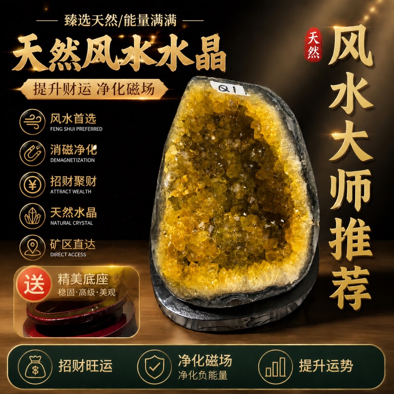 Natural Yellow Citrine Cave Ornament, Raw Stone Ornament, Crystal Cluster, Raw Mineral for Demagnetization and Purification, Aroma Diffuser Stone, Wealth-Attracting Decoration for Living Room