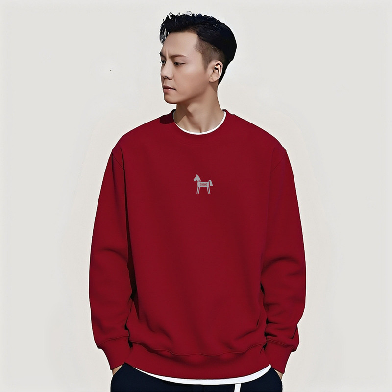 Hong Kong Trendy Brand Shawn Yue Crew Neck Sweatshirt for Men 2026 Autumn and Winter New Heavy Cotton Creative Versatile Year of the Horse Jacket