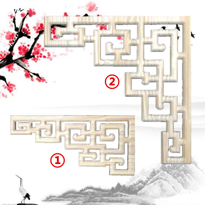 East Yang Wood Carved Pine Wood Corner Flower Solid Wood New Chinese Background Flower Lattice Wood Grilles Partition Suspended Ceiling Imitation Ancient Furnishing Corner Flowers