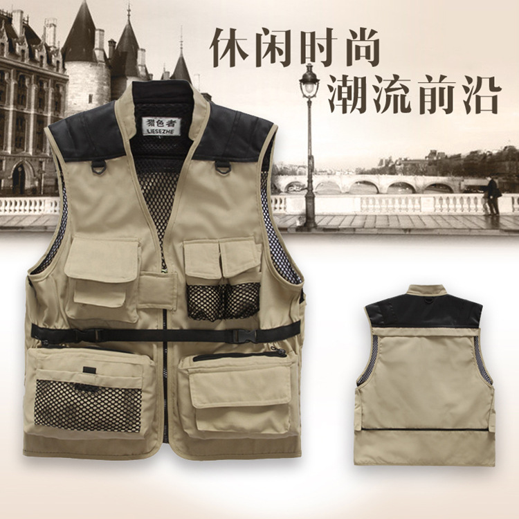 Color hunter vest custom printed LOGO multi-pocket canvas photography fishing vest volunteer tooling vest custom