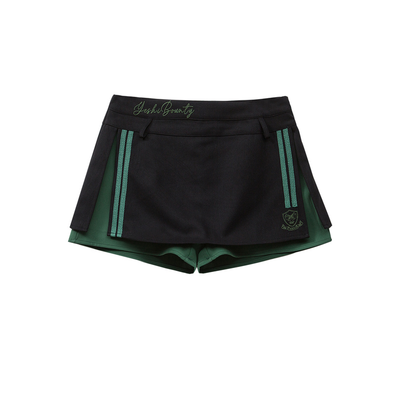 Aonw American Retro Sports College Style Skirt Pants for Women, Spliced Fake Two-Piece Design, Casual Skirt Pants Shorts