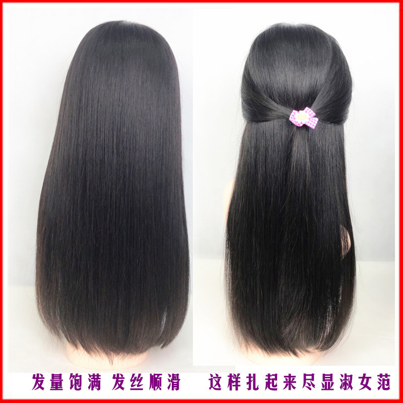 Hand-Woven Wig for Women, Long Straight Hair, Full Head Real Hair Wig, Middle Part Long Straight Hair, Bangs with Inward Curls, Wig Set for Women
