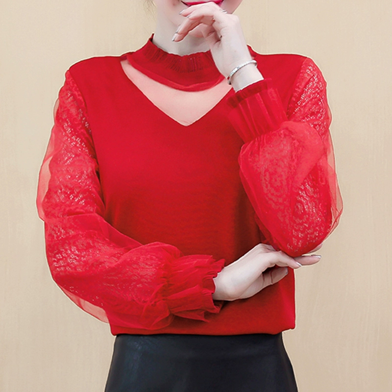 Phổ biến năm 2020 áo sơ mi voan của phụ nữ thời trang mới áo sơ mi nhỏ Phong cách phương Tây Áo cánh tiên Hàn Quốc mùa xuân áo sơ mi ren đáy - Áo sơ mi chiffon ren