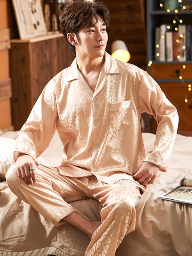 Пижама, шелковый осенний летний лонгслив, комплект, для мужчины среднего возраста, большой размер