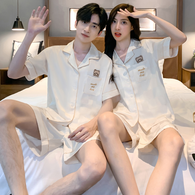 Couple's Pajamas for Women, Summer Ice Silk, 2026 New Style, Summer High-End Thin Style, Men's Short-Sleeved Shorts, Loungewear
