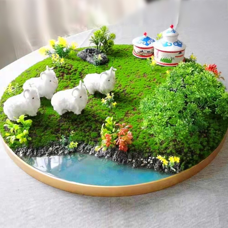 Microminiature Landscape Hotel Dining Room Table Emulation Sheep Animal Table Pendulum Flowers Silk Flowers Decoration Round Table Flower Hotel Electric Turntables