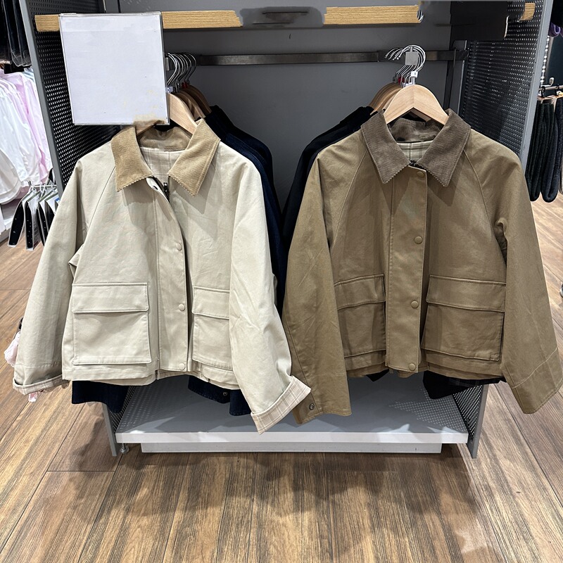 Fitting Room-Produced Spring Style Barn-Style Lapel Workwear Zipper Short Jacket for Women 483807/484664
