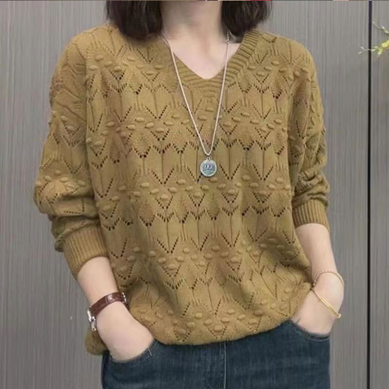 Sweater for Women, Stylish Spring and Autumn New Style, Loose Pullover, Long-Sleeved Knitwear, Elegant Middle-Aged Mother's Wear, Casual Base Shirt