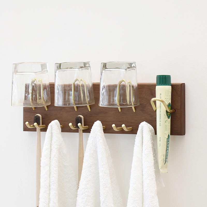 Black walnut brass toothpaste toothbrush frame double triple wash rack shelf without nail hole