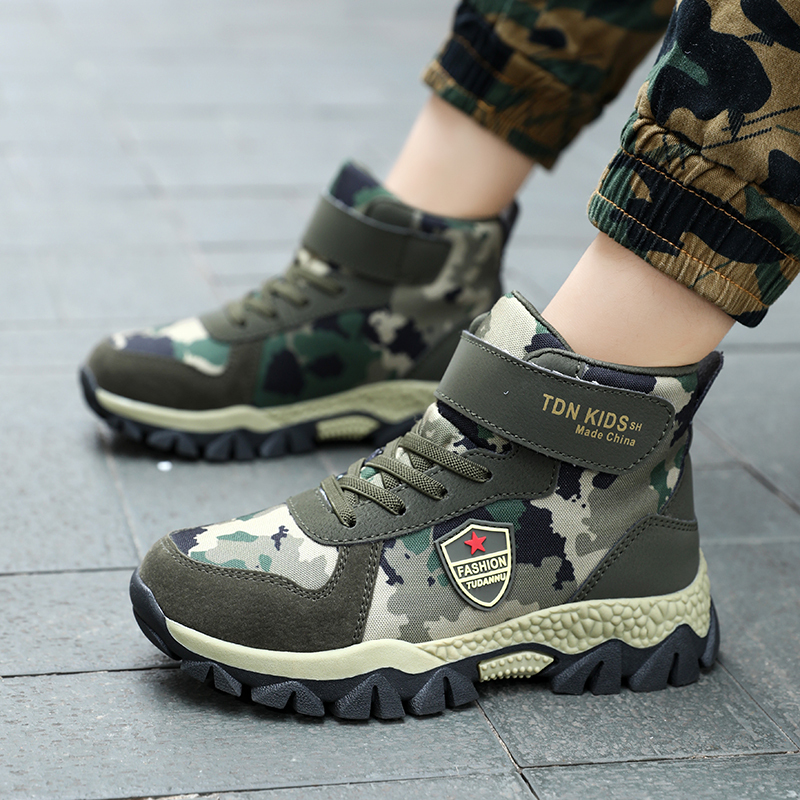 Professional Children's High-Top Hiking Shoes for Boys and Girls, Non-Slip, Waterproof, Lightweight Outdoor Camouflage Shoes, Hiking Sports Climbing Shoes