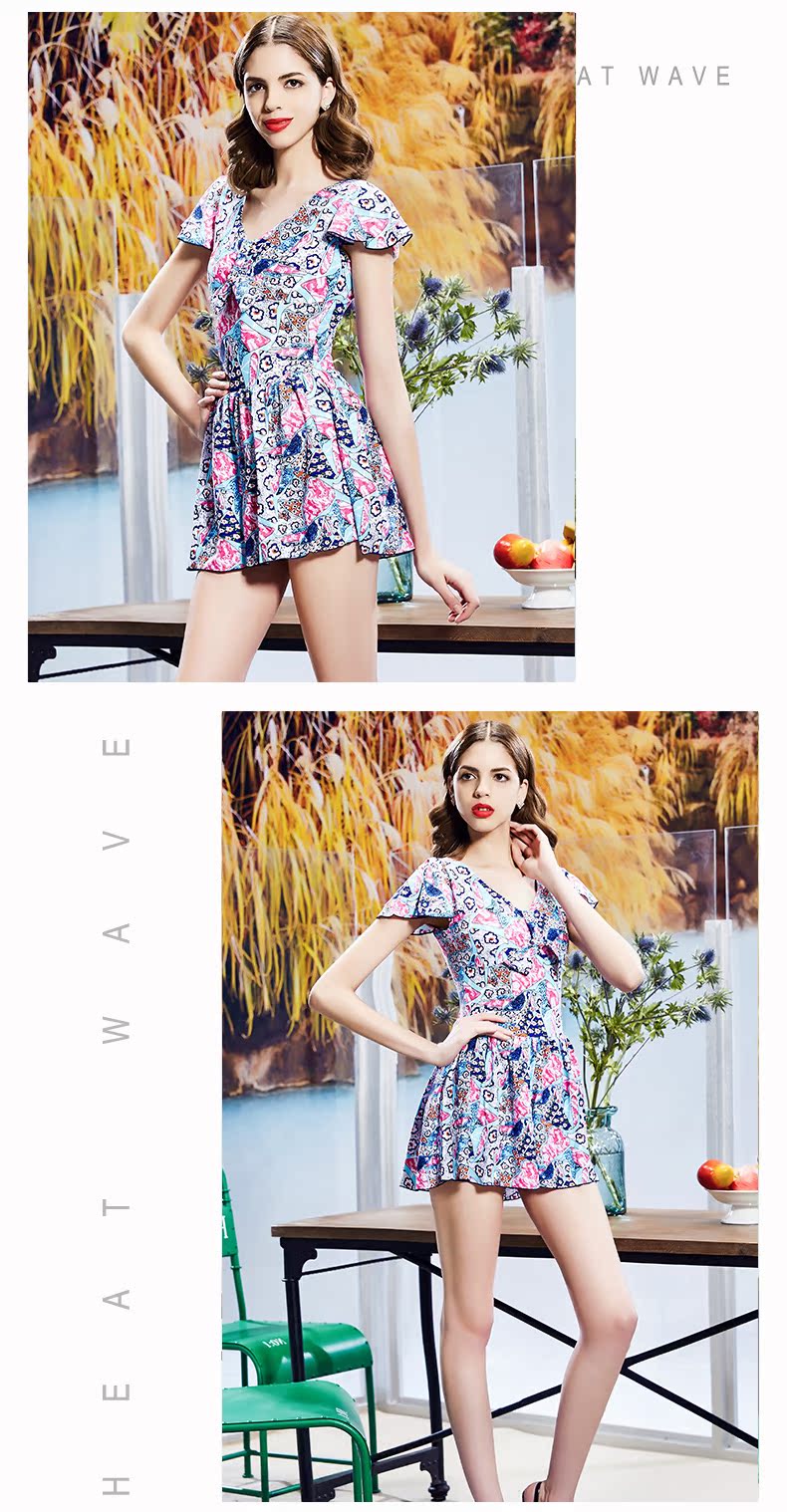 Áo tắm nhiệt sóng nhiệt nữ cảm giác tay áo bướm bảo thủ che bụng giảm béo jumpsuit đồ bơi 81971 - Bộ đồ bơi One Piece áo tắm nữ liền thân
