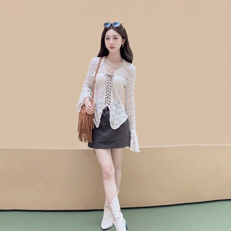 2026 Spring/Summer New Fashion Small Lapel Waist-Cinching Versatile Slimming Lace Top for Women, Same Style as in Shopping Malls