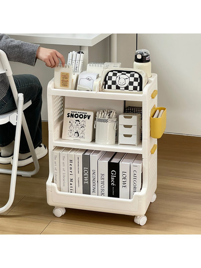 书本置物架带轮宿舍移动书架办公室桌下文具简易落地收纳架小推车