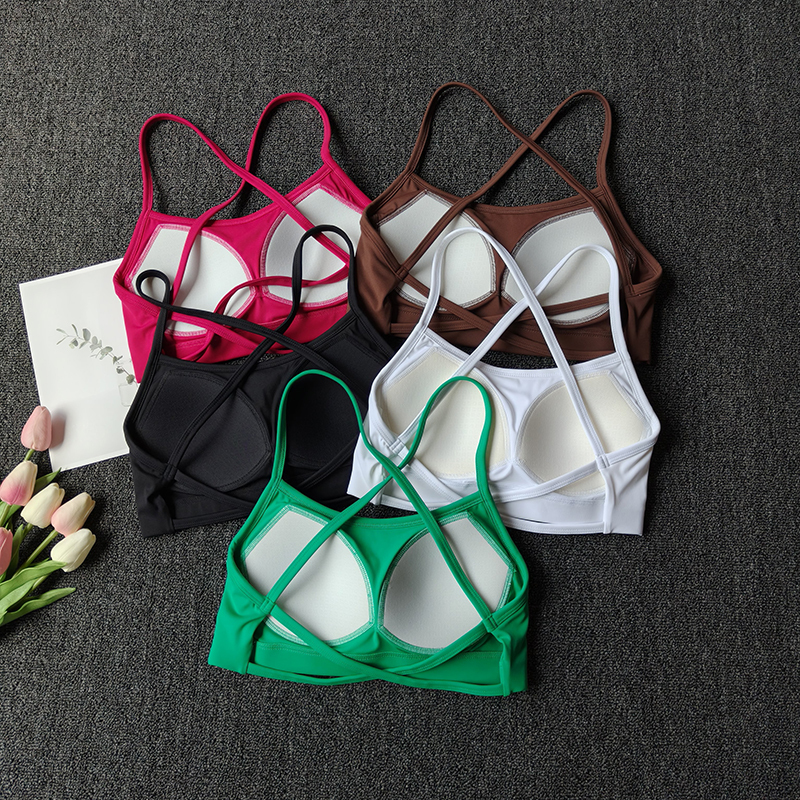 Cross-Strap Yoga Bra for Women, Thin Straps, Beautiful Back, Breathable, Quick-Drying, Fitness Sports Bra, Training Pilates Vest