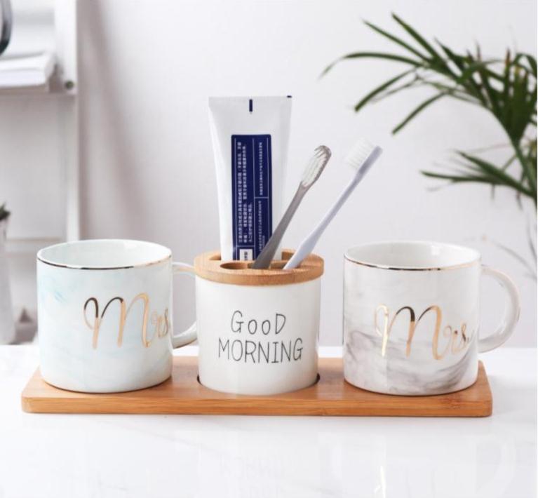 American couple tooth cylinder A pair of bathrooms European couple Korean version toothbrush cup Light luxury Japanese style Personality convenient