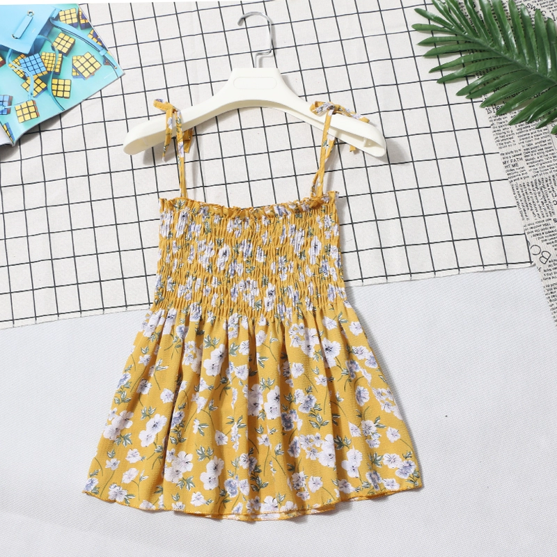 Đầm voan hoa nhỏ hàng đầu đeo quai áo vest xếp li váy che bụng thon không tay