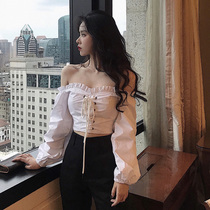 shirt 2021 new summer top shirt long sleeve off shoulder white short section womens slim one-shoulder top
