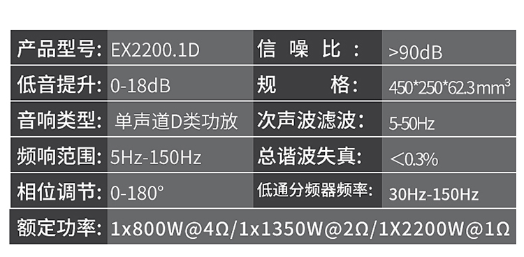 霸克EX2200.1D单声道功放