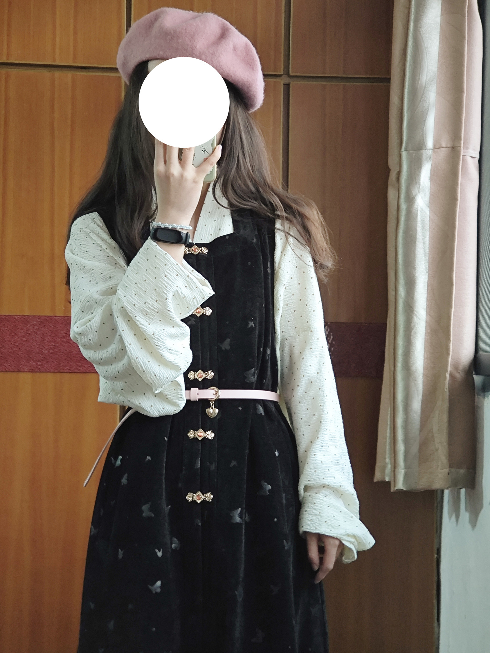 汉服上装 裳裳者华 粉黑 春夏提花明制交领长衫方领长比甲日常汉服连衣裙