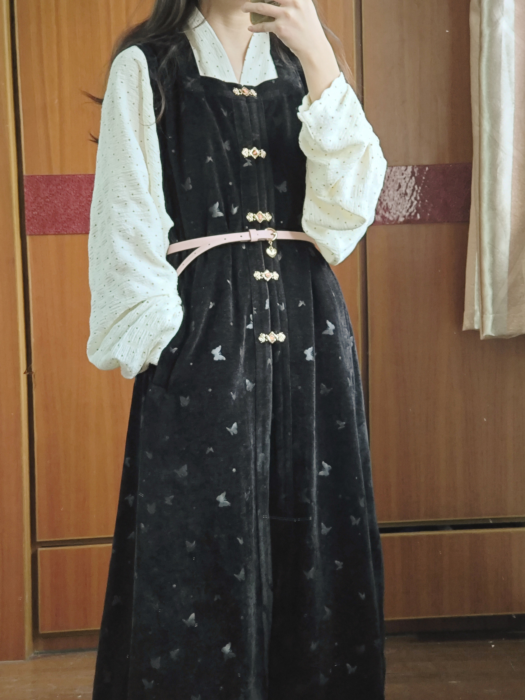 汉服上装 裳裳者华 粉黑 春夏提花明制交领长衫方领长比甲日常汉服连衣裙