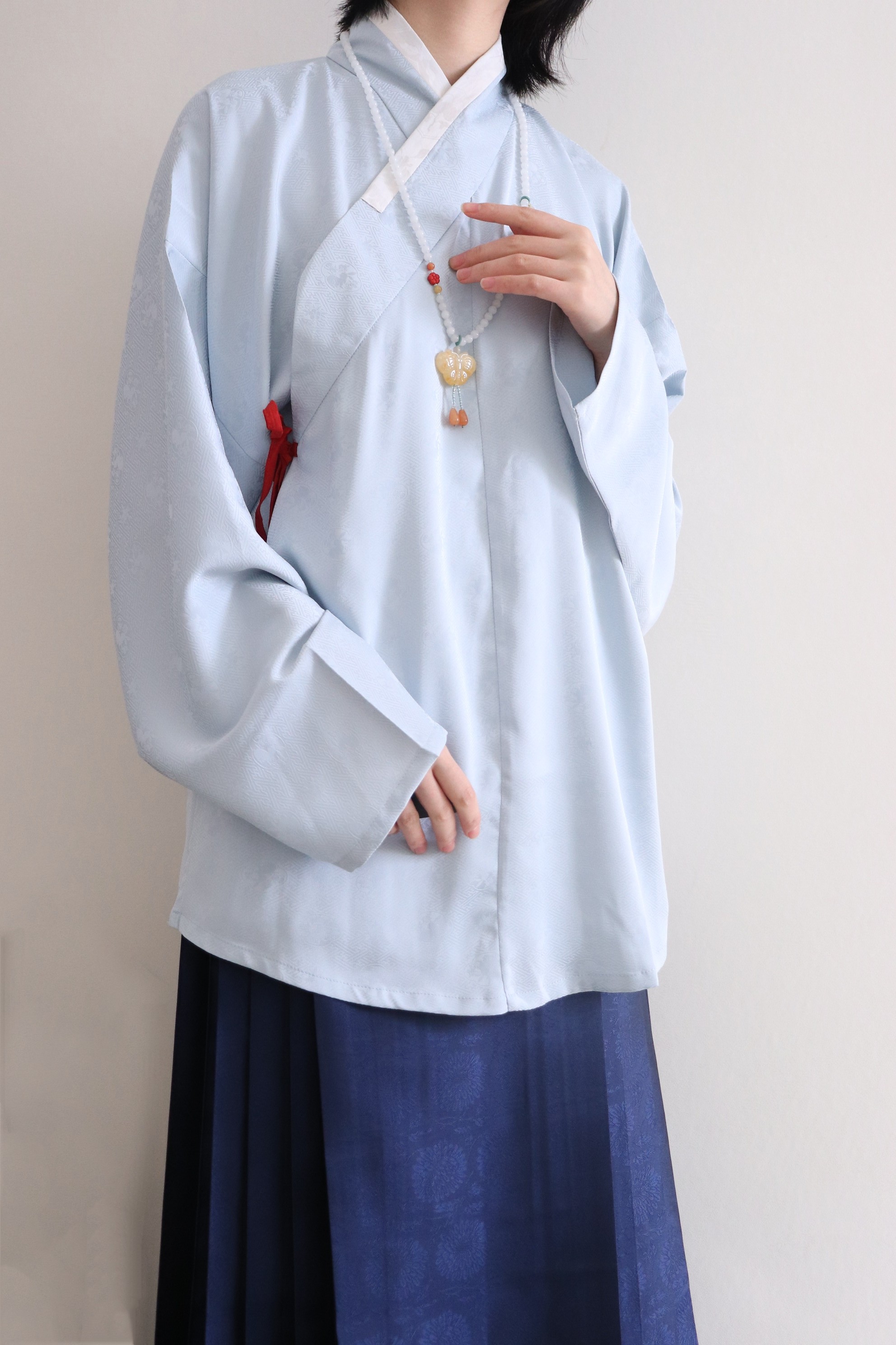 汉服上装 裳裳者华 泠泠 明制暗纹直领大襟交领琵琶袖短衫袄夹衣春秋汉服