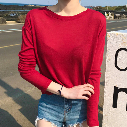 2026 Korea Dongdaemun Autumn New Style Lightweight and Comfortable Candy Red Long Sleeve T-Shirt Loose Slimming Base Shirt Women's Clothing