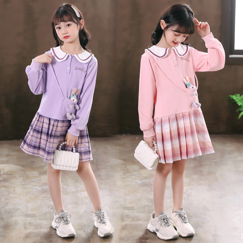 Children Princess Dress 2022 Spring Autumn Style Yoyo Pure Cotton Casual Blouse Dress Star Della Purple Pink Girl Long Sleeve Foreign Dress