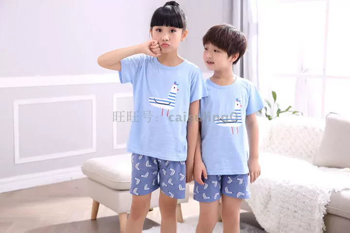 Mùa hè mới cha mẹ trẻ con cotton đồ ngủ ngắn tay hoạt hình nam nữ dễ thương