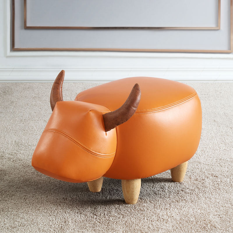 Bull Changing Shoes Stool Home Solid Wood Genuine Leather Creativity Little Stool stool Stool Doorway Wearing a footstool Animals footrest Stool Short Stool 
