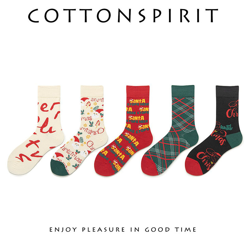Free Socks B Zone Unisex Christmas Socks Niche College Style Cute Illustration Long Tube Couple Mid-Tube Socks