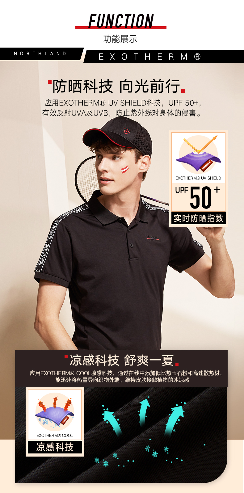 诺诗兰 男士速干防晒 休闲运动Polo衫 UPF50+ 图2