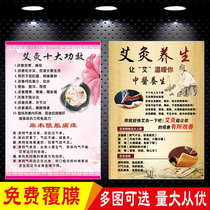 Traditional Chinese Medicine Meridian Health Preservation Hall Moxibustion  Efficacy Poster Publicity Painting Moxibustion Back Row Virus Reaction Advertisement Hung Painting