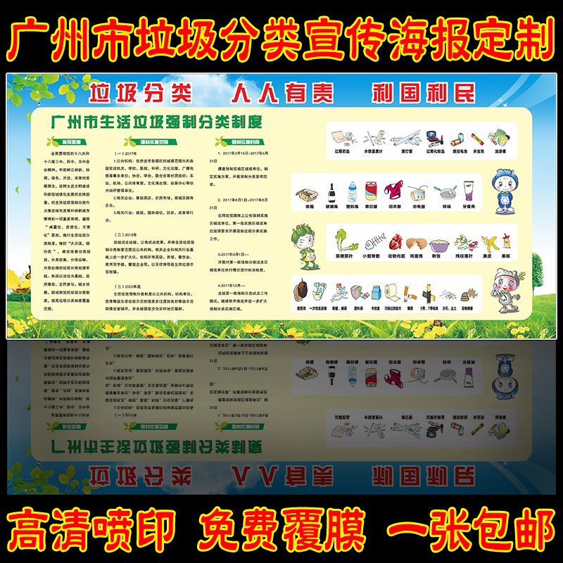 Guangzhou City Life Garbage Compulsory Classification System Poster Publicity Painting Classification Standard Method Guide Posting Picture