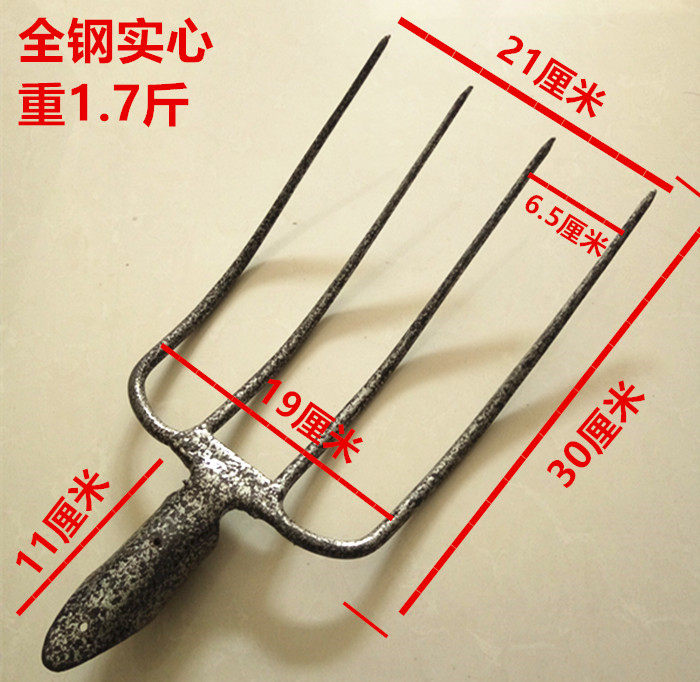 Steel fork agricultural four-tooth fork all-steel solid four-strand fork pitchfork mud fork manure fork plus iron four-strand fork five-tooth fork