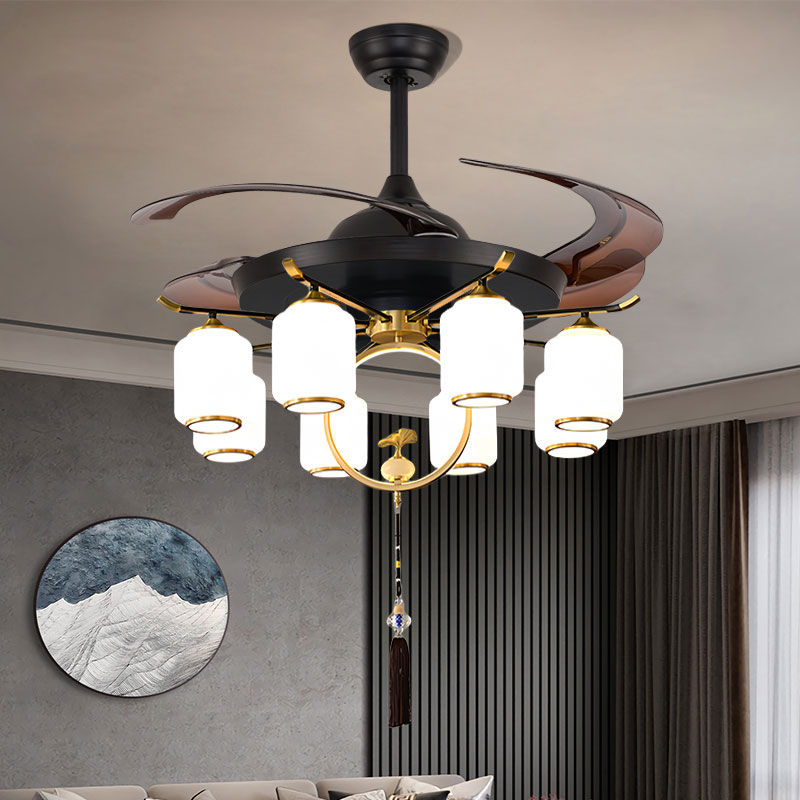 New Chinese 52 inch frequency conversion fan light 2024 new living-room bedroom invisible ceiling fan lamp restaurant chandelier full house-Taobao