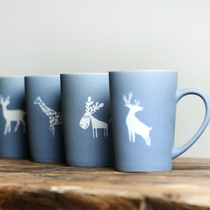 Mug with lid spoon Personal customization (Deer series)Ceramic water cup Cartoon cute ins coffee cup