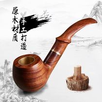 Solid wood smoke bucket handmade yellow flower pear wood bending type portable dual-use smoke bucket men old solid wood pure copper filter smoke bucket