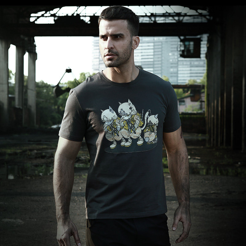 CQB Casual T-shirt Men Summer Printing T-shirt Short Outdoor Stretch Breakthrough Cultural Shirt Fan Clothing