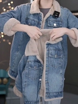 Pro-zipline plus suede Thickened Denim Jacket Winter Dress Men And Women Warm Plush Neri Fashion Jacket Cotton Clothing Big Clothes