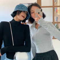 How To Foam High Collar Pure Color T-shirt Woman 2022 Spring New Body Display Slim Design Sensation Zipped Jacket Tide Ins