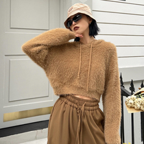 How to foam Lazy Wind Coral Suede Cap Sweater Women 2022 Spring New short soft glutinous pure blouses