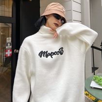 How to foam 2021 Arctic suede Lazy Breeze White High Collar Sweater Woman Autumn Winter Loose with small crowdblouse-knit cardiovert