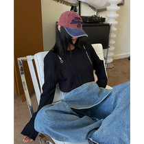 He Yimo Minority Design Shoulder Pad Zipper Sweater Womens 2022 Winter New Loose Slim Short Top