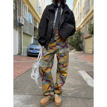 He Yimo European and American vibe style camouflage pants womens 2022 winter new loose casual straight American overalls